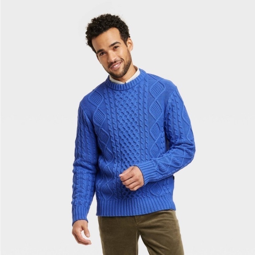 Houston White Adult Cable Knit Pullover
Sweater - Blue XL new
